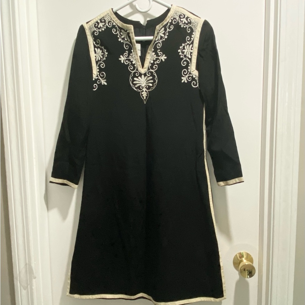 Vintage Oscar De La Renta Ethnic Quiet Luxury Work Crepe Embroidery Dress 8/10